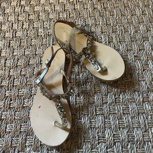 Nicolas Lainas greek sandals in gold leather and rhinestones